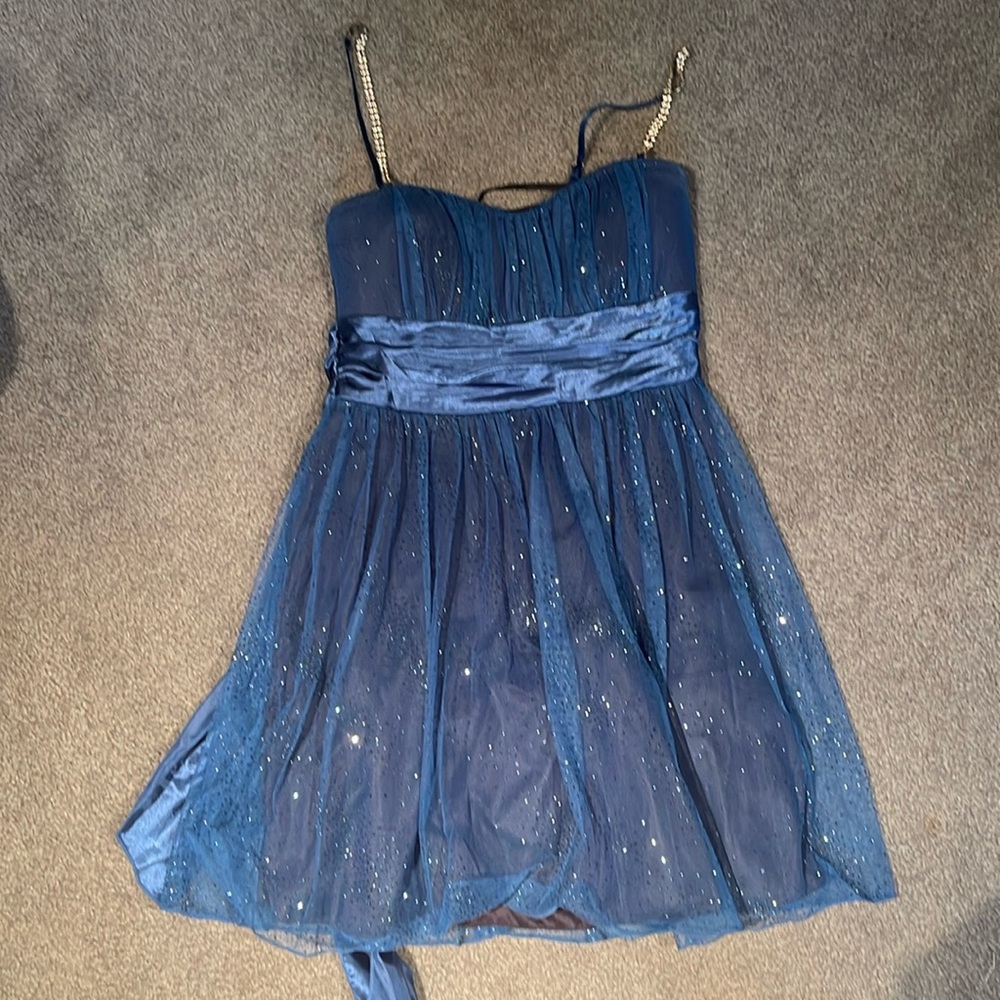 Speechless holiday mini dress in blue M